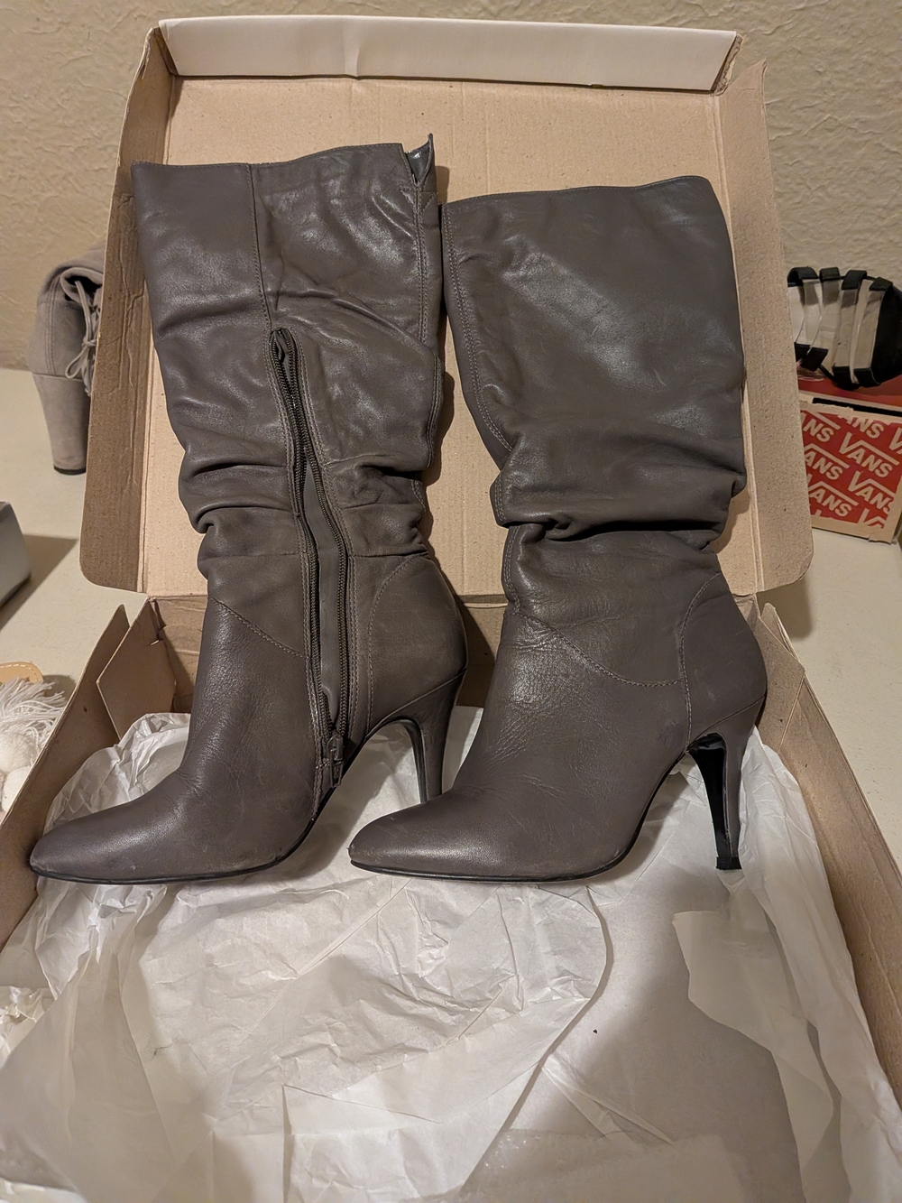 Steven Madden Women's Gray Slouchy Pointed-Toe Heeled Boots